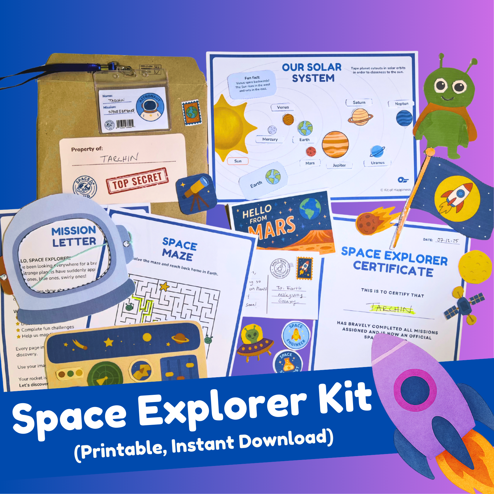 Space Explorer Activity Kit for Kids (Printable Digital Download)